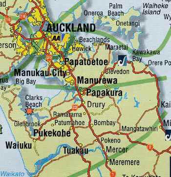 Map of Auckland and Clarks Beach